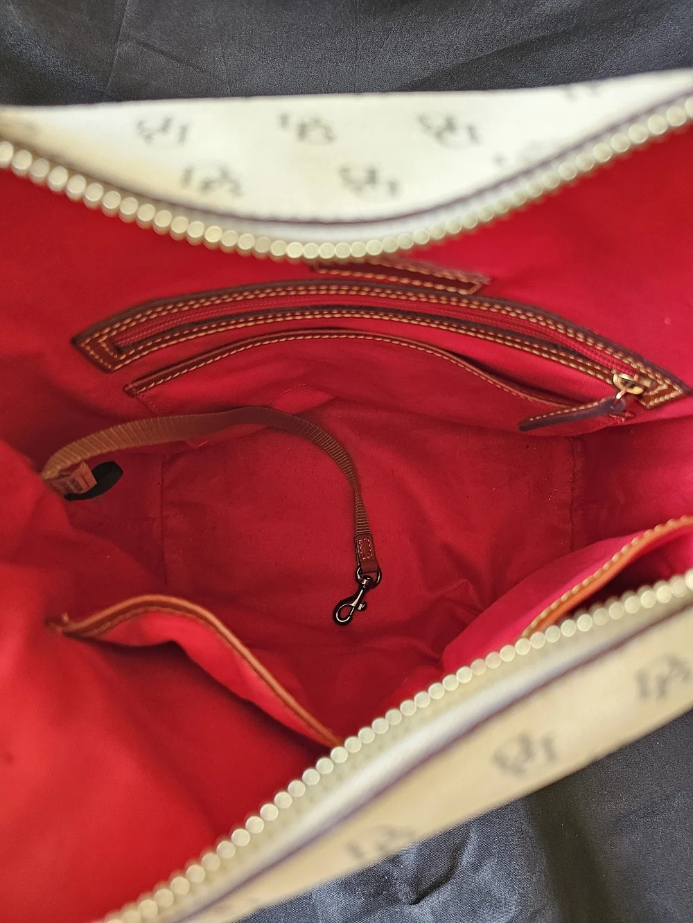 Dooney & Bourke Cream Signature Messenger Bag with Tan Trim